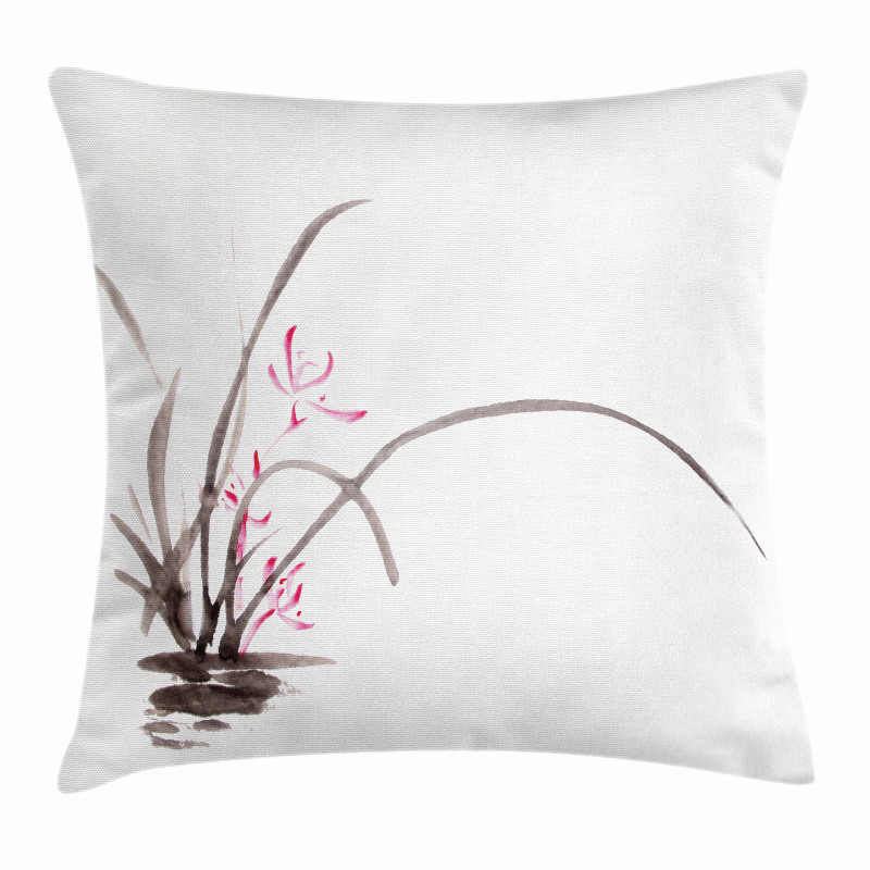 Traditional Ink Orchid Pillow Cover