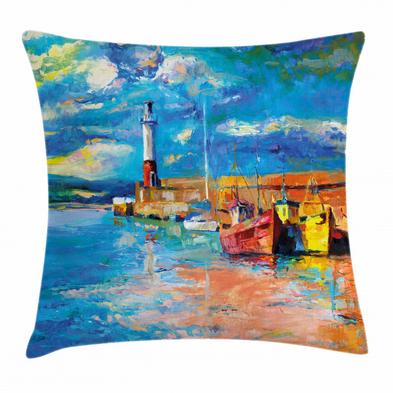 Oil Painting Lighthouse Pillow Cover