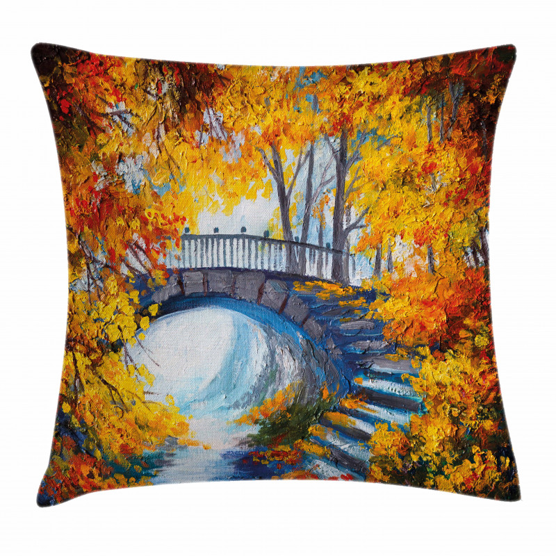 Autumn Forest with Bridge Pillow Cover