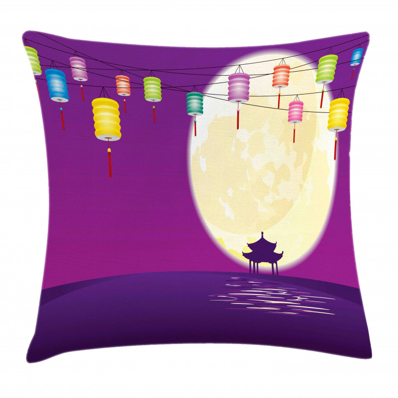 Chinese Pavillion Moon Pillow Cover