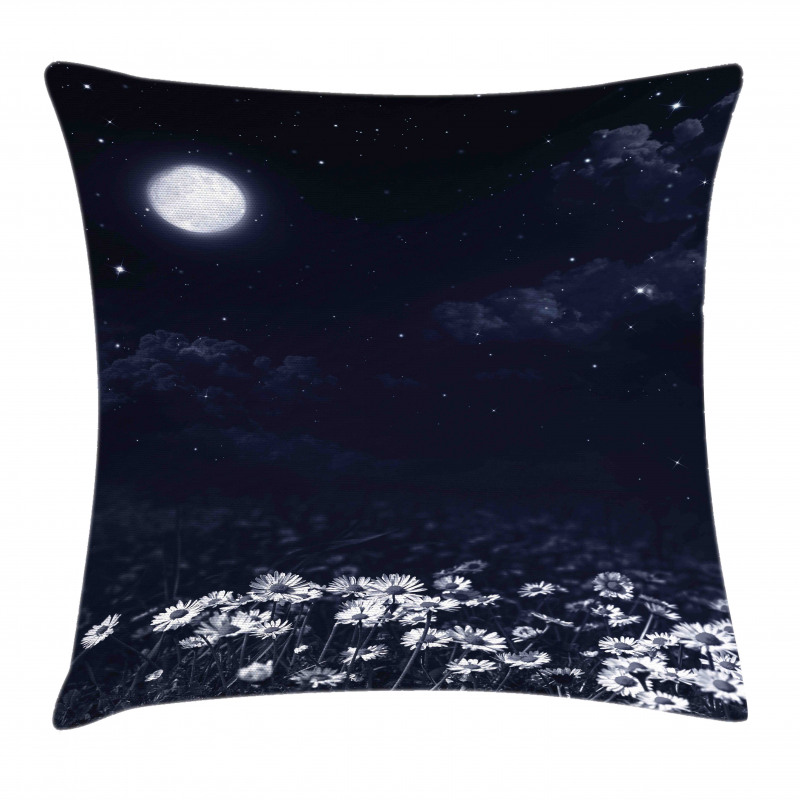 Dark Night White Daisies Pillow Cover