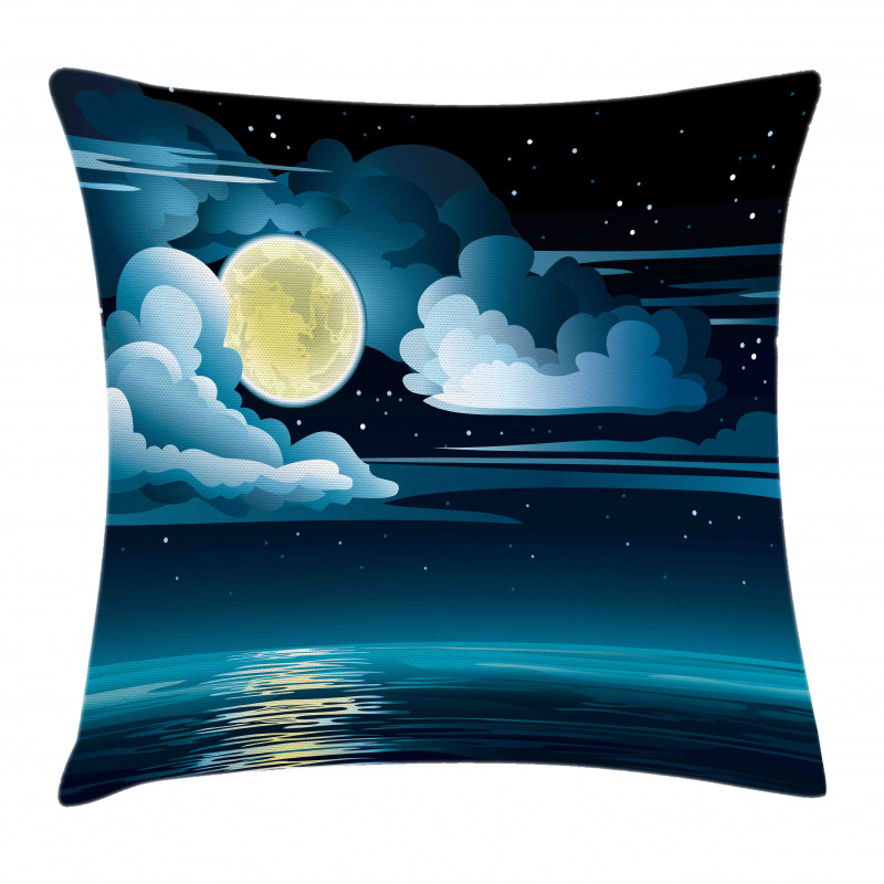 Clouds Full Moon Stars Pillow Cover