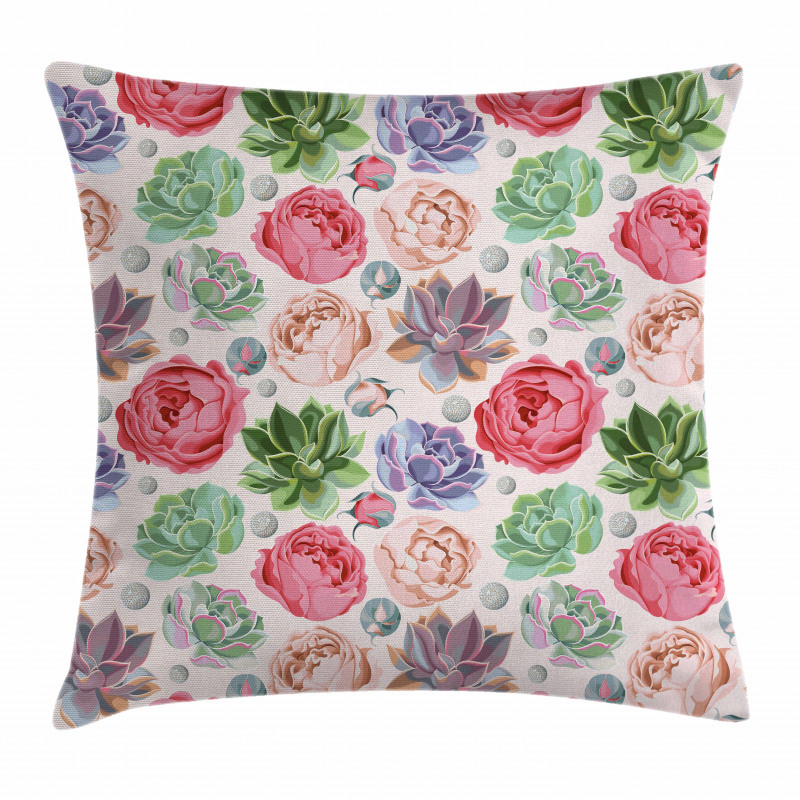 Peony Roses and Cactus Pillow Cover