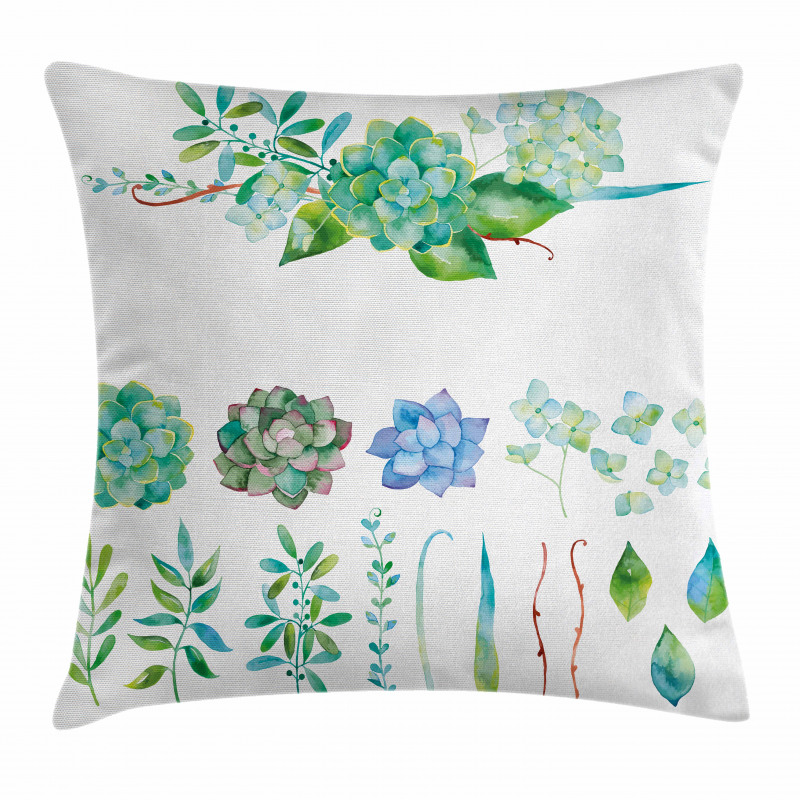 Leaves Flowers Watercolor Pillow Cover