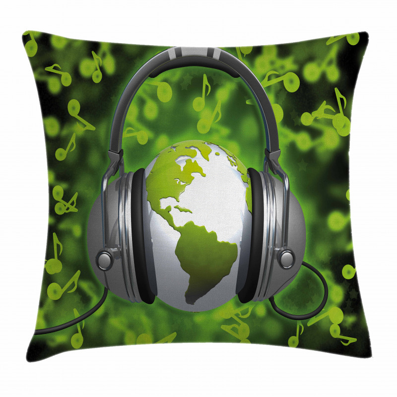 Headphones Music Globe Pillow Cover