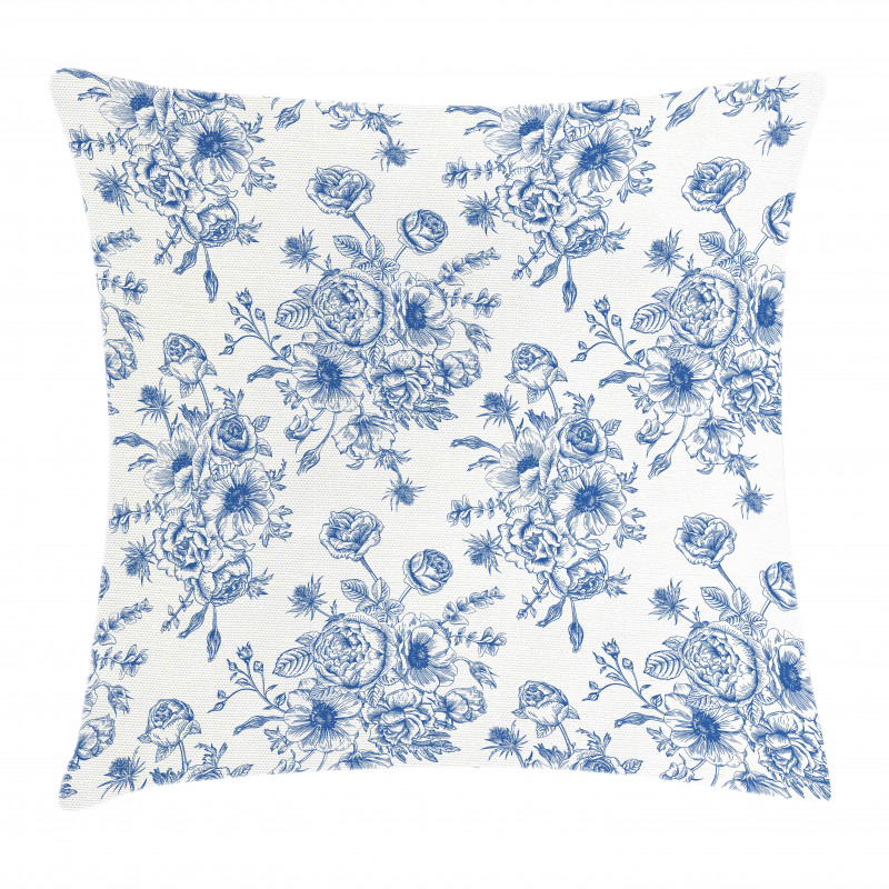 Blue Floral Corsage Pillow Cover