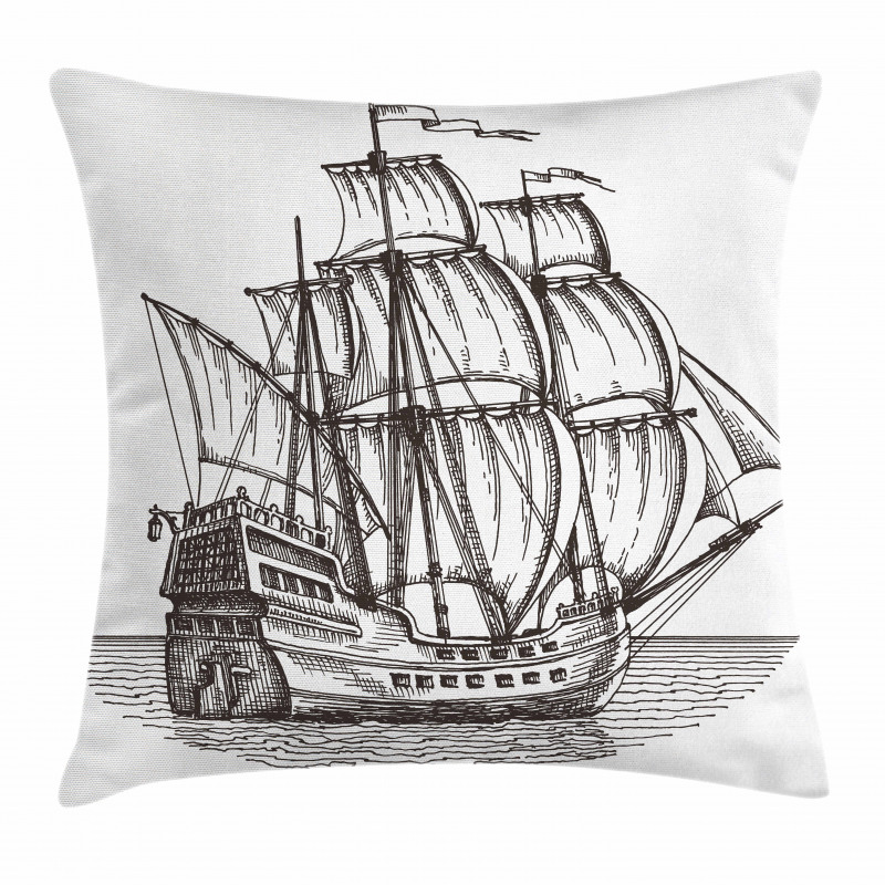Retro Ship on Water Pillow Cover