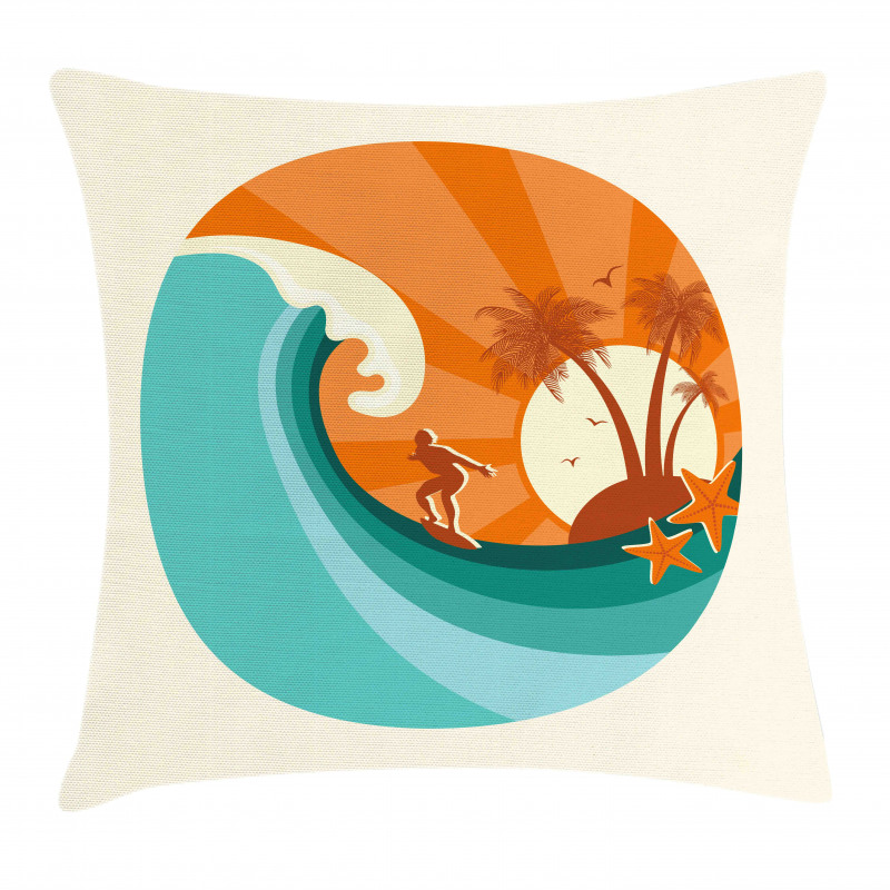 Retro Man Surfing Pillow Cover