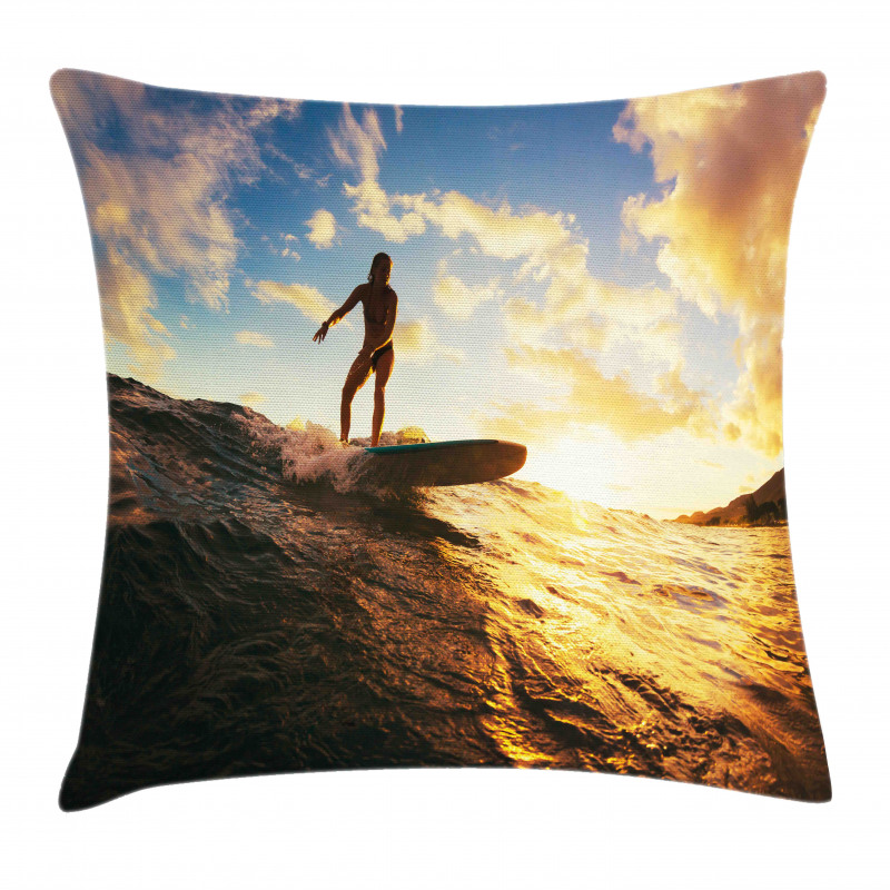 Sunset Surf Woman Pillow Cover