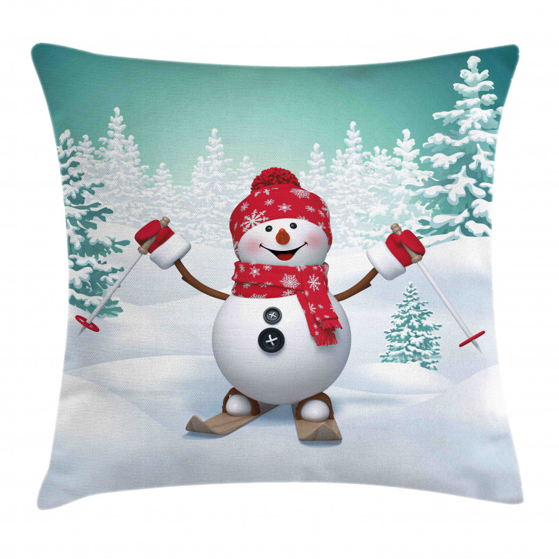Skiing Snowman Trees Pillow Cover