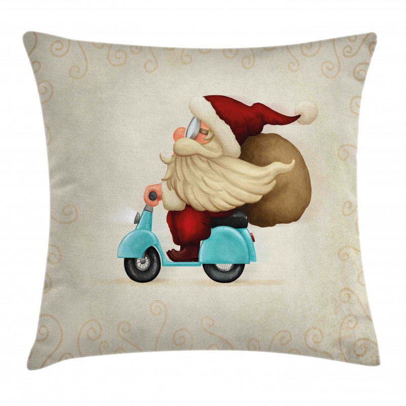 Santa on Motorcycle Pillow Cover