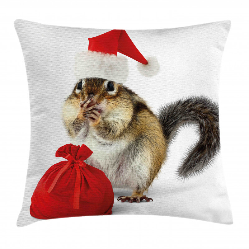 Chipmunk in Santa Hat Pillow Cover