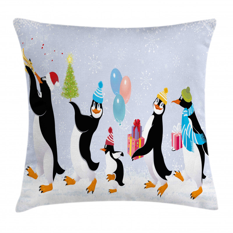 Penguins in Caps Pillow Cover