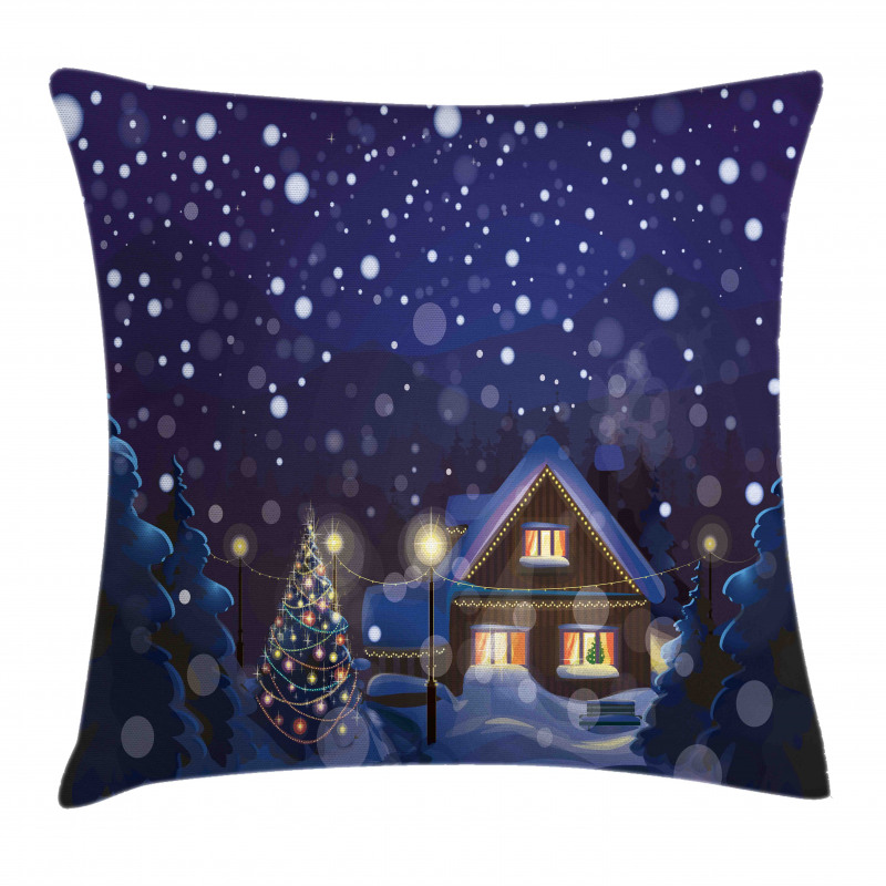 Winter Night House Pillow Cover