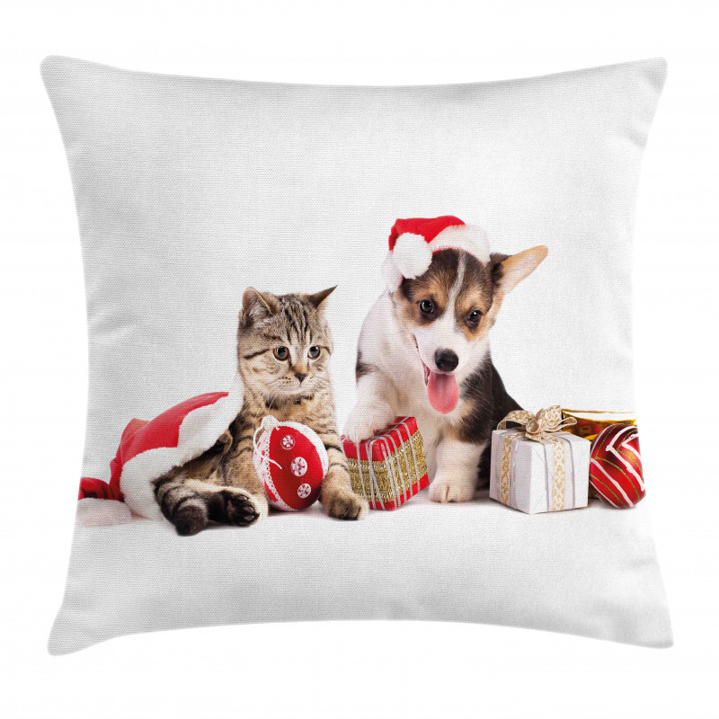 Dog Cat with Presents Pillow Cover