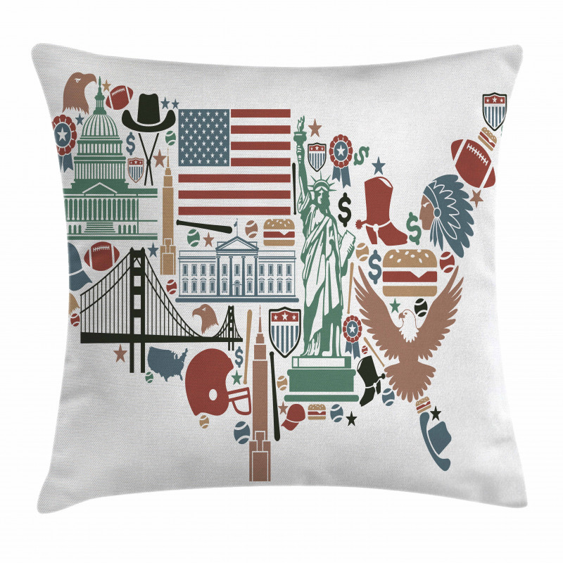 Travel Landmarks USA Flag Pillow Cover
