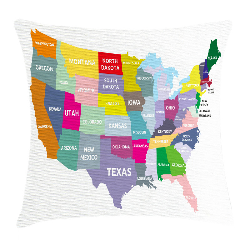 USA Map Colorful States Pillow Cover