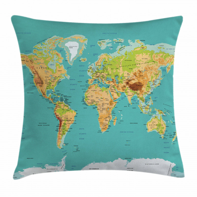 World Geography Continents Pillow Cover