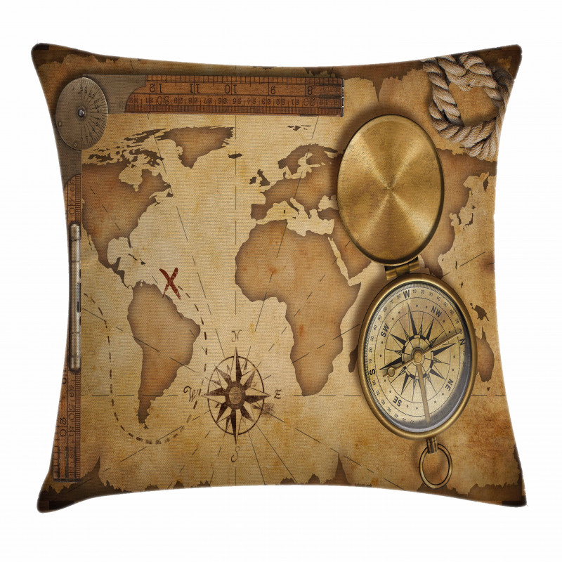 Aged Antique Treasure Map Pillow Cover