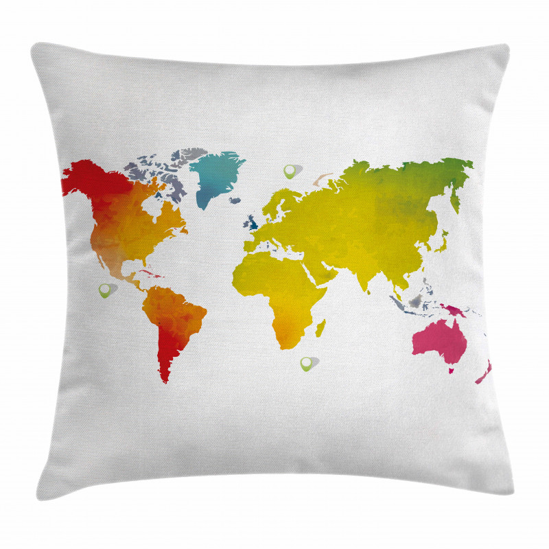 Continents World Watercolor Pillow Cover