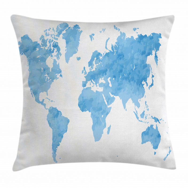 Blue Watercolor World Map Pillow Cover