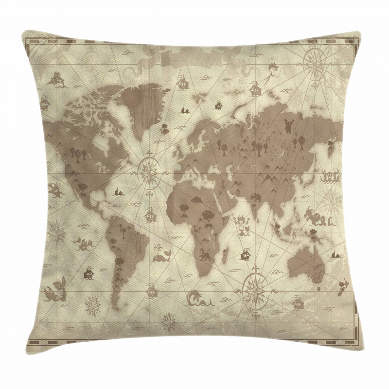 Aged World Monsters Compass Pillow Cover
