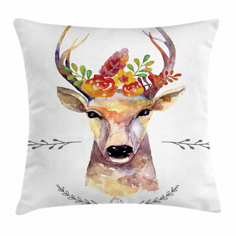 Watercolor Deer Rustic Pillow Cover