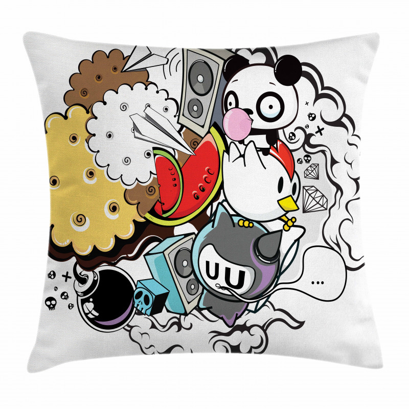 Animal Food Crazy Doodle Pillow Cover