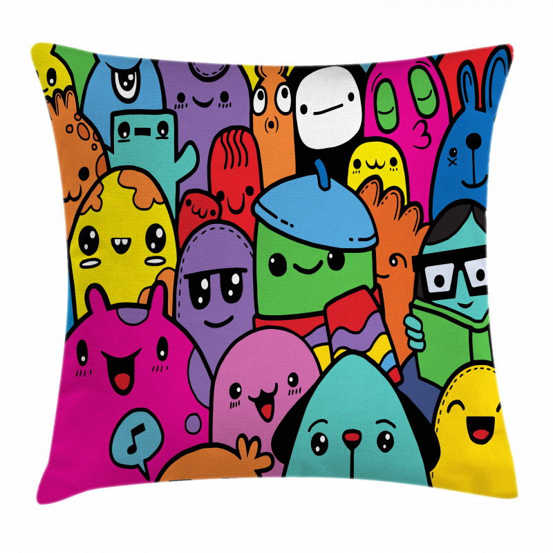 Colorful Doodle Monsters Pillow Cover
