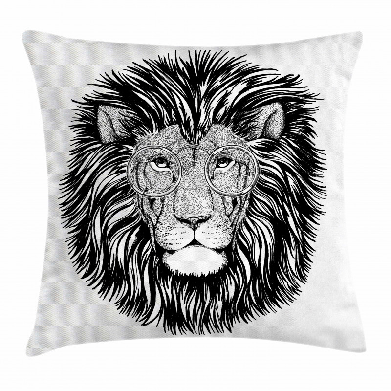 Wild Hipster Lion Glasses Pillow Cover