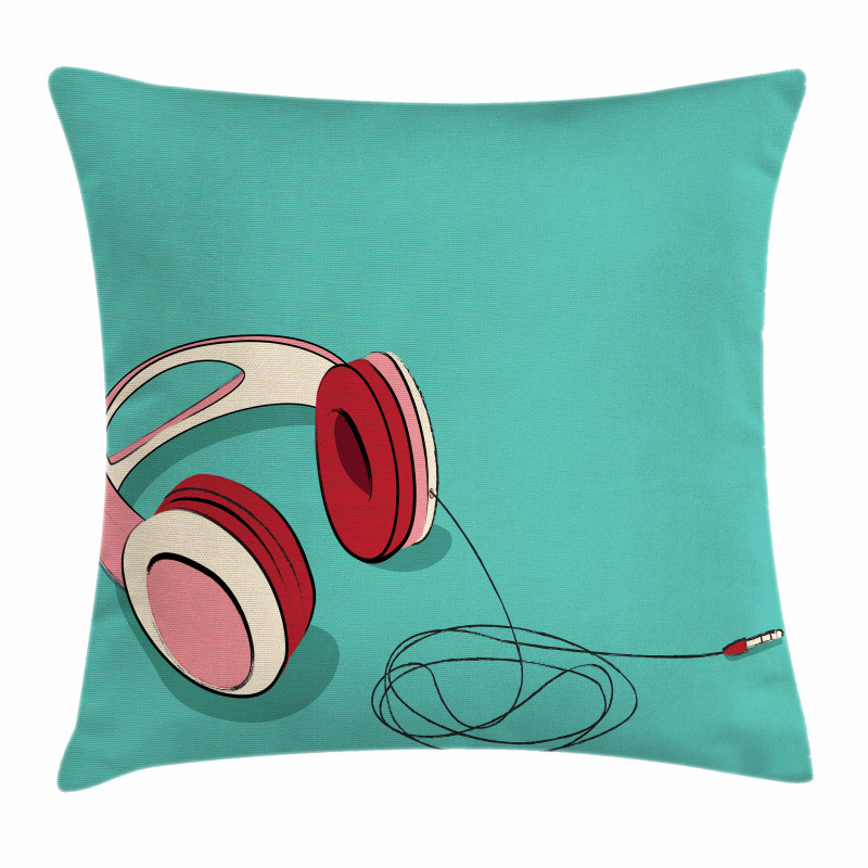 Cool Pink Retro Earphones Pillow Cover