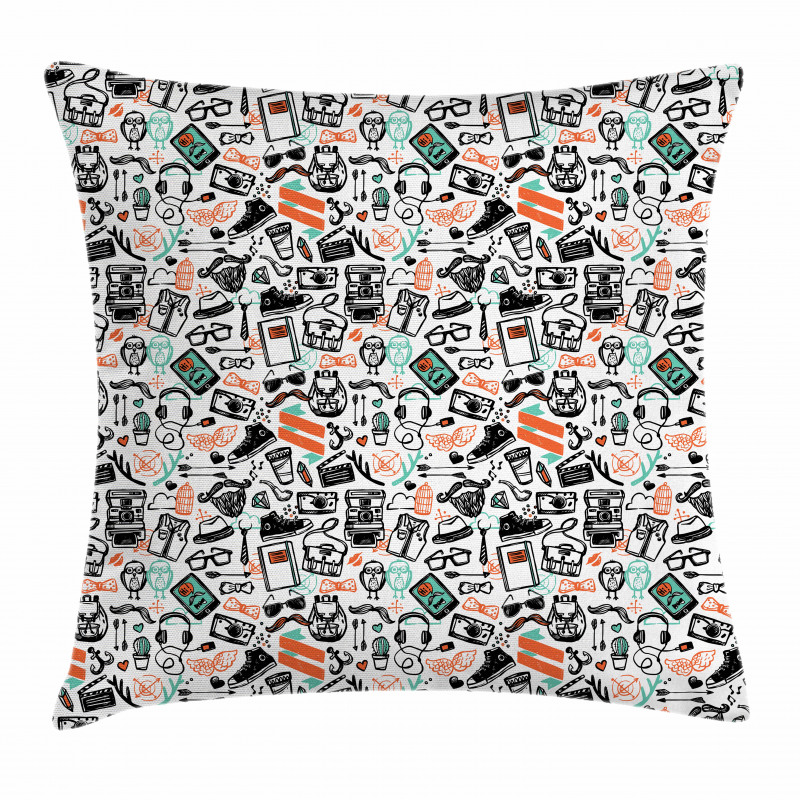 Hipster Fashion Sketch Pillow Cover