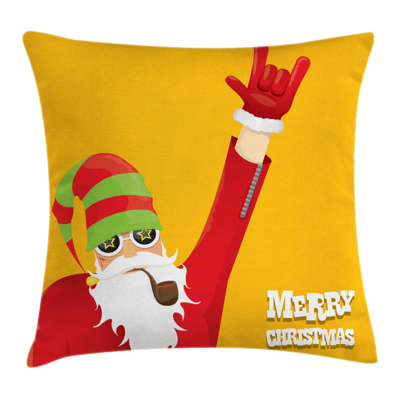 Biker Santa Smoking Pipe Pillow Cover