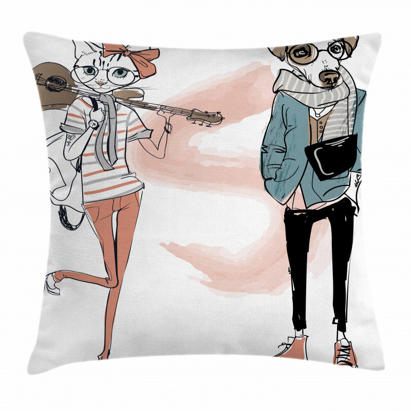 Urban Cat Dog Characters Pillow Cover