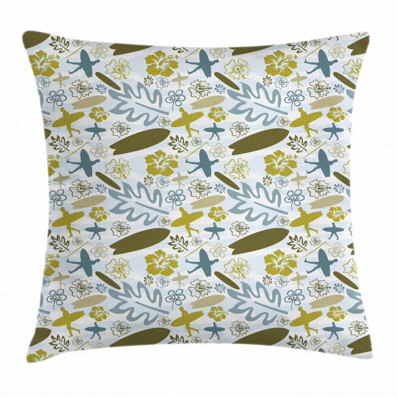 Summer Surfers and Plants Pillow Cover