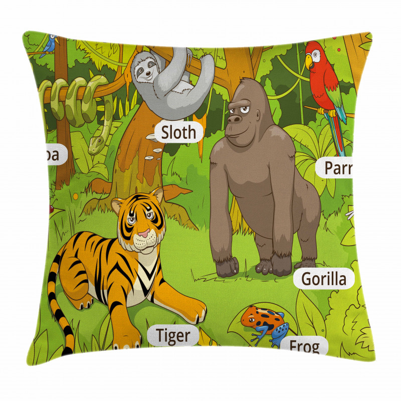 Jungle Fauna Zoo Pillow Cover
