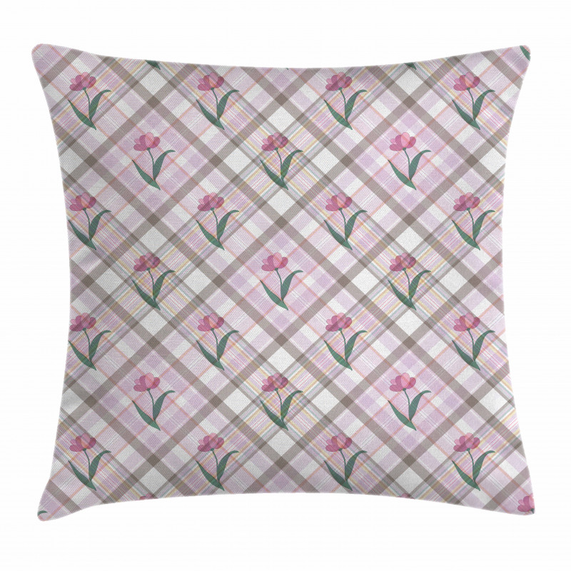 Diagonal Lines Floral Pillow Cover