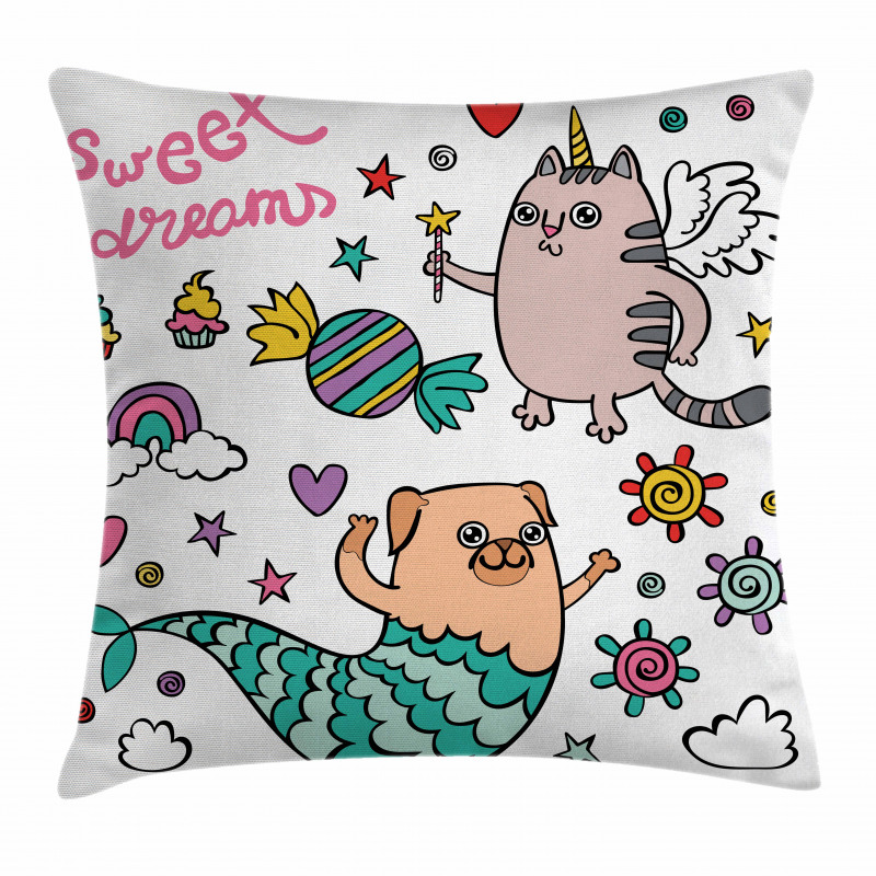 Pug Mermaid Wish Pillow Cover