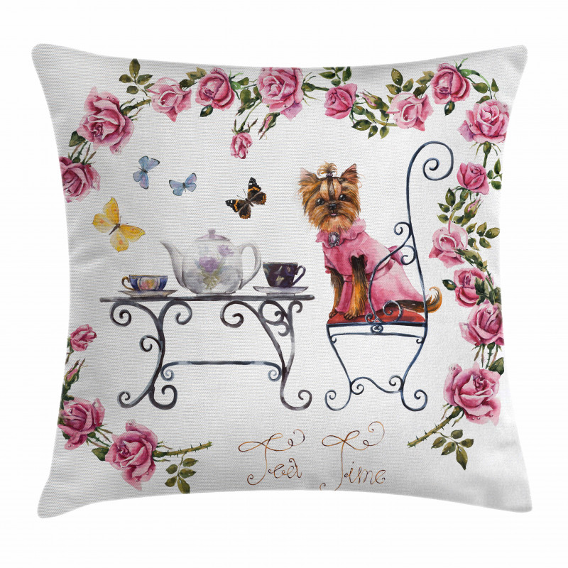Terrier in Pink Dress Pillow Cover