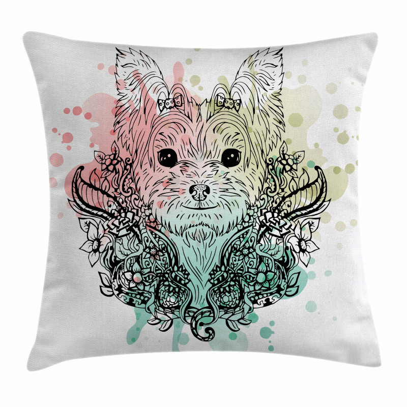 Dog Sketch Flowers Pillow Cover