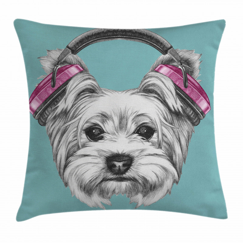 Headphones Music Dog Pillow Cover