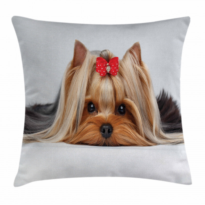 Lying Dog Ribbon Love Pillow Cover