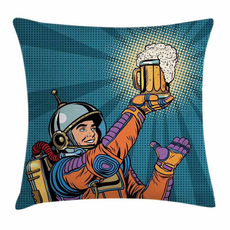 Astronaut Holds Beer Pillow Cover