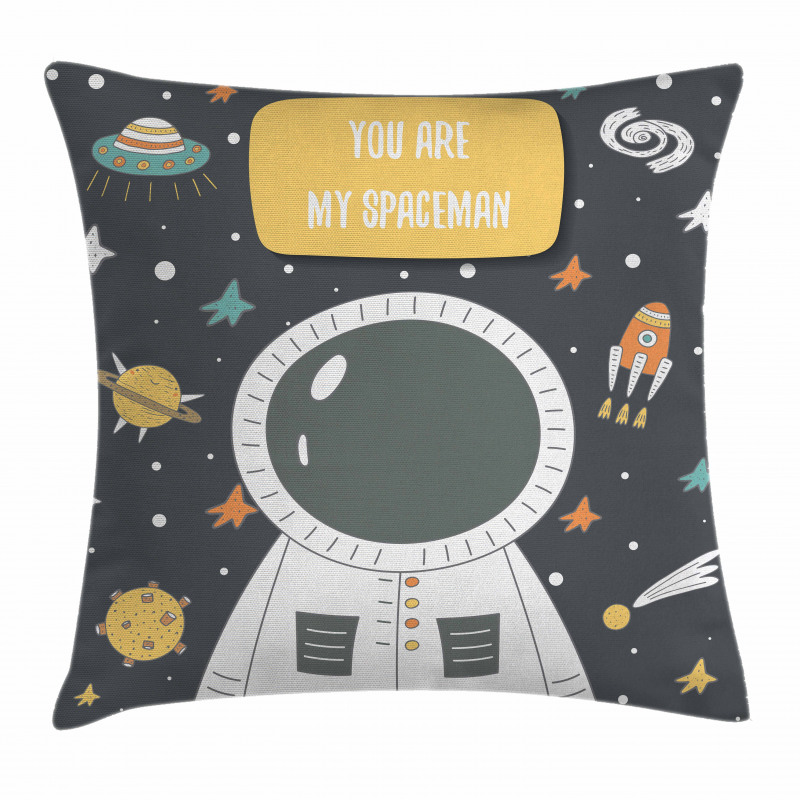 Cosmic Doodle Rocket Pillow Cover