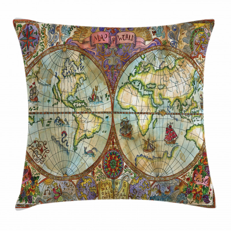 Vintage World Map Pillow Cover