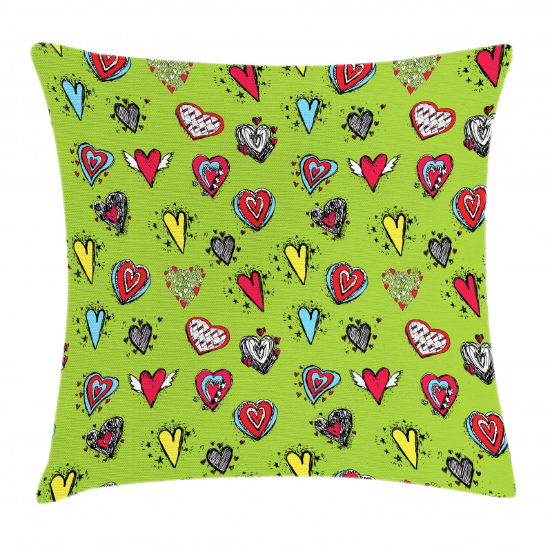 Hand Drawn Hearts Sketch Pillow Cover