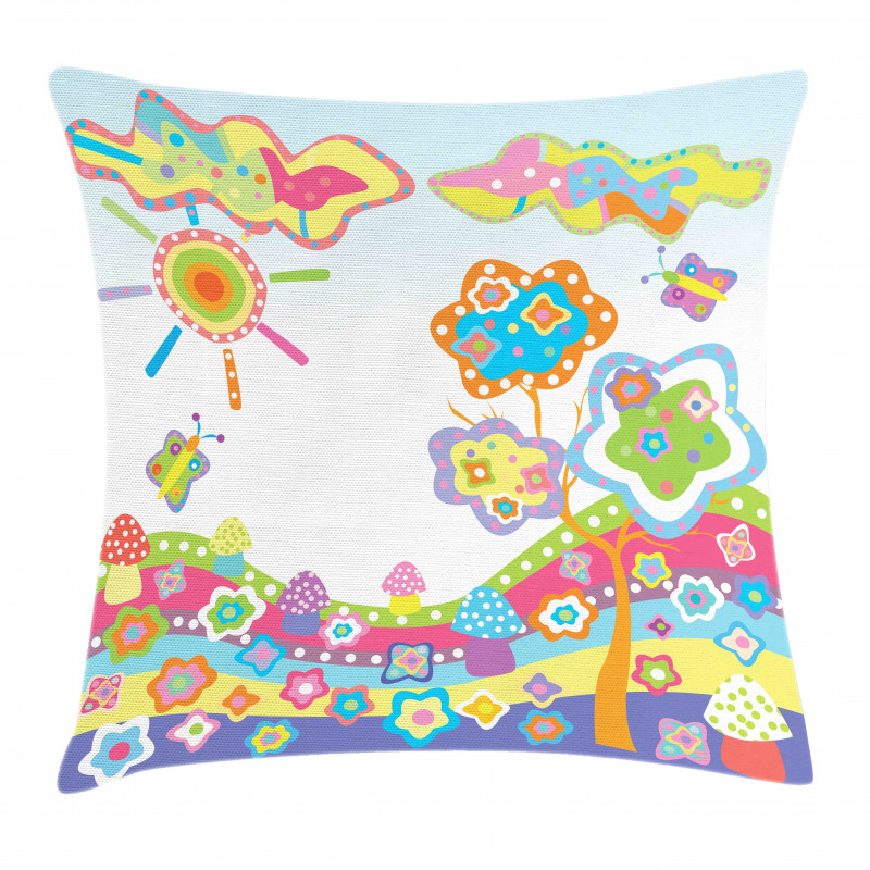 Children Drawing Hill Pillow Cover