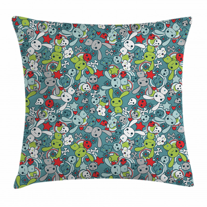 Kawai Bunnies Happy Pillow Cover