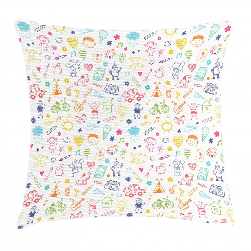 Childlike Drawing Pillow Cover