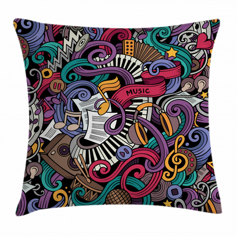 Music Theme Instruments Pillow Cover